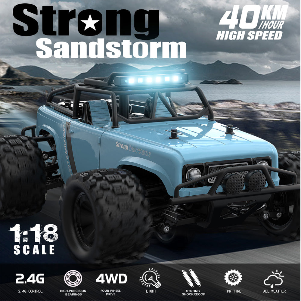 SKYMONSTER 1:18 Remote Control Car,2.4GHz 4WD High-Speed Off-Road Racing Cars,Bigfoot Vehicle for Child, Adults, Beginners,2 Batteries, Blue