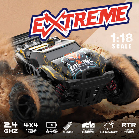SKYMONSTER RC Cars for Adults Child, High-Speed Car off Road All Terrain Remote Control Truck , 4WD 1:18 Scale Waterproof Drifting Vehicle , 3 Batteries Gifts Toys for Kids