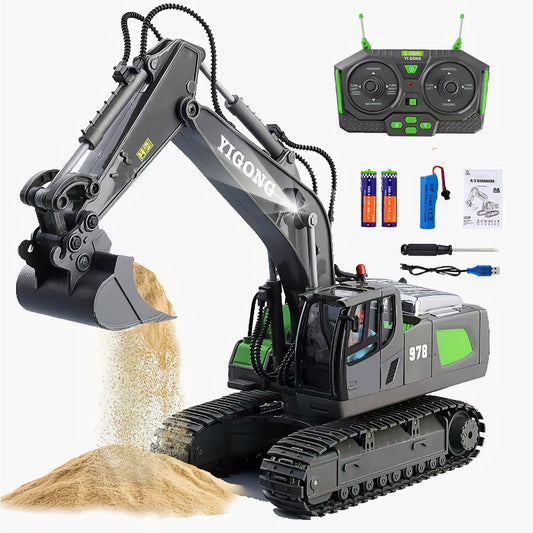 XITZ 1:20 Remote Control Excavator,11 Channel RC Construction Vehicles Toys,2.4Ghz 680° Rotation Sand Digger Truck with Metal Shovel ,for Boys Kids Age 6+ Year Old