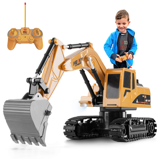 Remote Control Excavator Toys for Boys Girls, 6 Channel RC Construction Truck with Light, 4WD Power, 2 Rechargeable Battery,Birthday Gifts for Age 3+ Kids