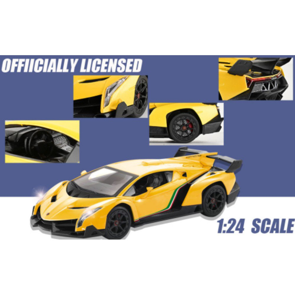 1:24 Scale Officially Licensed RC Series Lambo Veneno, Electric Sport Racing Hobby Toy Car Model Vehicle for Boys and Girls Teens and Adults Gift (Yellow)