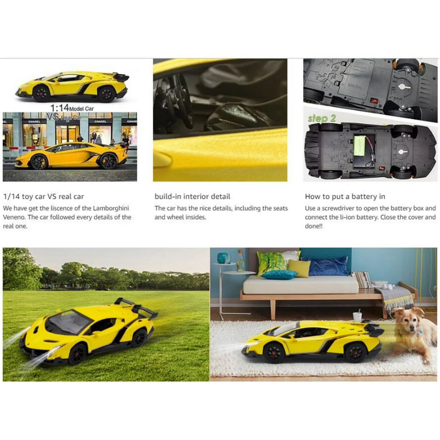 Remote Control Car, 1:14 Scale Lamborghini Veneno Toy Car Officially Licensed Fast Rc Cars with 2 Batteries, 2.4Ghz Model Car for Adults Boys Girls Birthday Ideas Gift Yellow