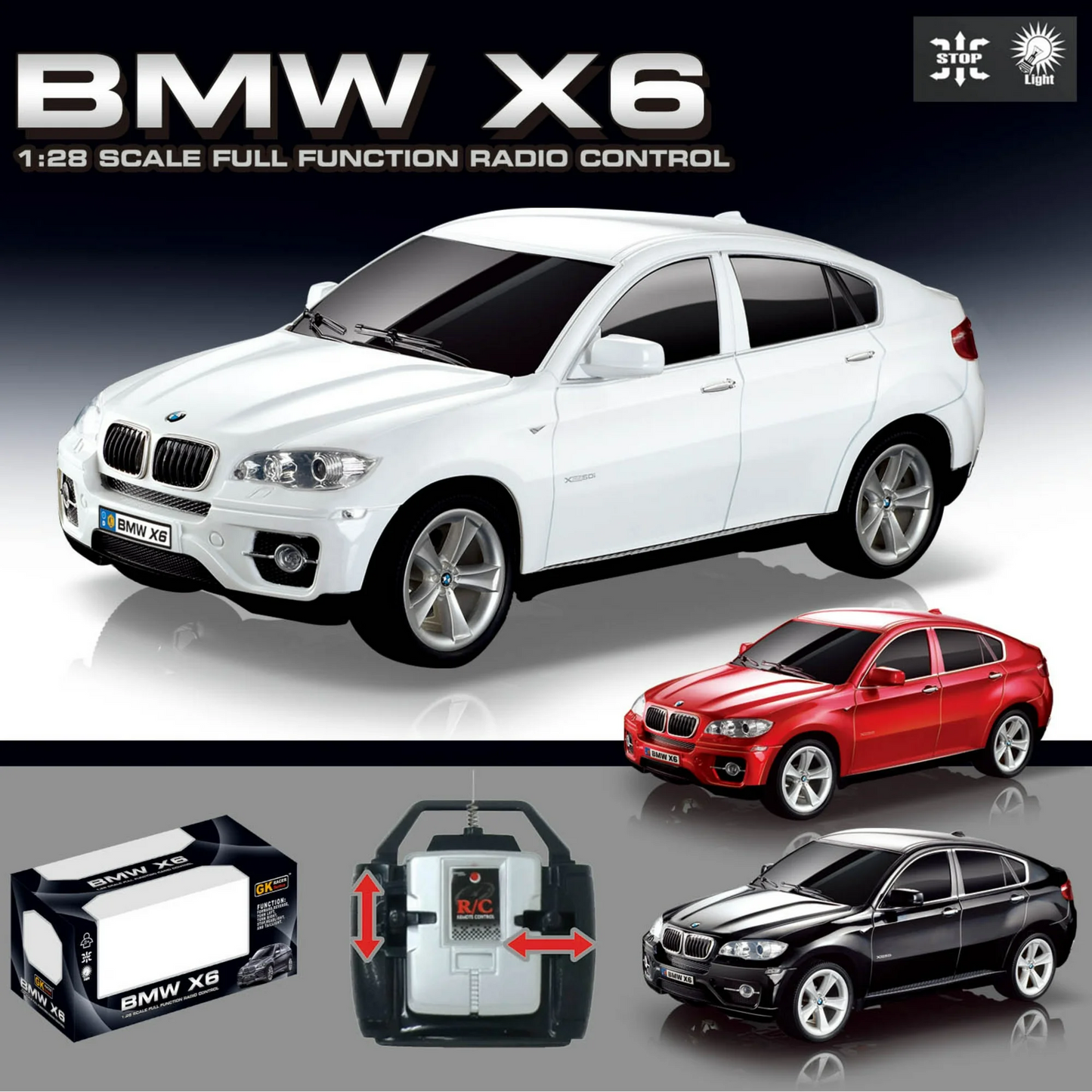 Remote Control Car, 1/28 Scale RC Sport SUV Racing Toy Car, Compatible with BMW X6 Model Vehicle for Boys Girls White