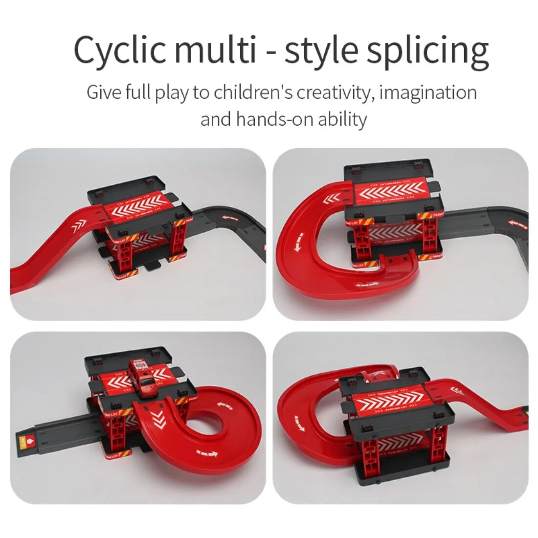 QW-SY-207 TZDZRC Assembled Fire Rail Toys, DIY Parent-Child Puzzle Engineering Vehicle Set,Red