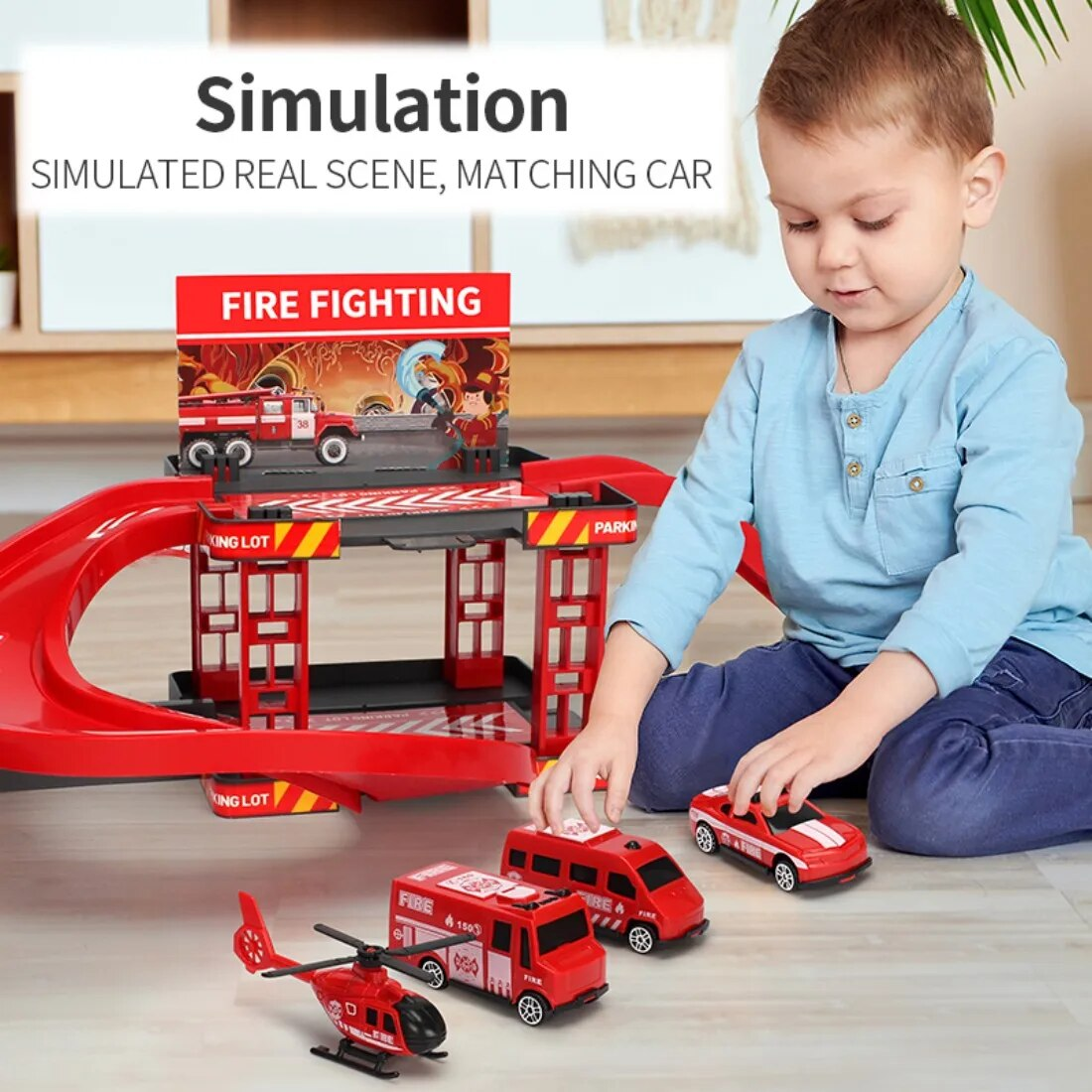 QW-SY-207 TZDZRC Assembled Fire Rail Toys, DIY Parent-Child Puzzle Engineering Vehicle Set,Red