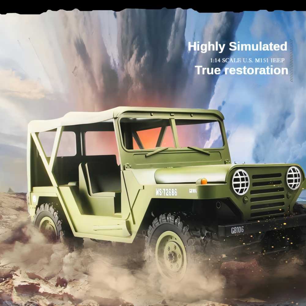 1:14 RC 4WD Off Road Jeep, 2 LED Headlights, 2.4GHz All Terrain, 15+Km/h, 50 Meters RC Distance, 2G 5-Wire Servo, Remote Control Climbing Vehicle, Green