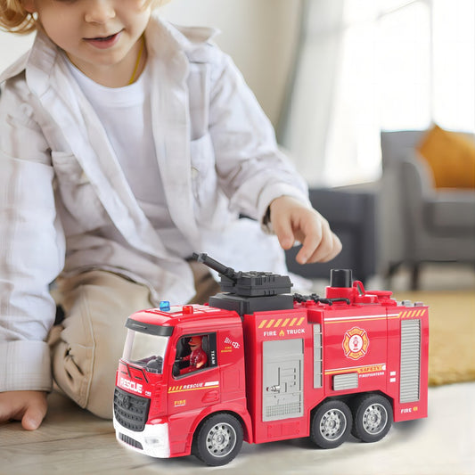 RC Water Tank Fire Truck and Cloud Ladder Fire Truck 2-In-1, 6-Channel, Manually Press to Spray Water, Light+Music, 50 Meters Remote Control Distance, Toys for Children, Christmas Gifts