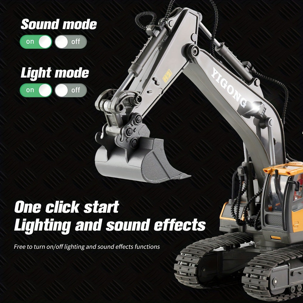 XITZ 1:20 Remote Control Excavator,11 Channel RC Construction Vehicles Toys,2.4Ghz 680° Rotation Sand Digger Truck with Metal Shovel ,for Boys Kids Age 6+ Year Old