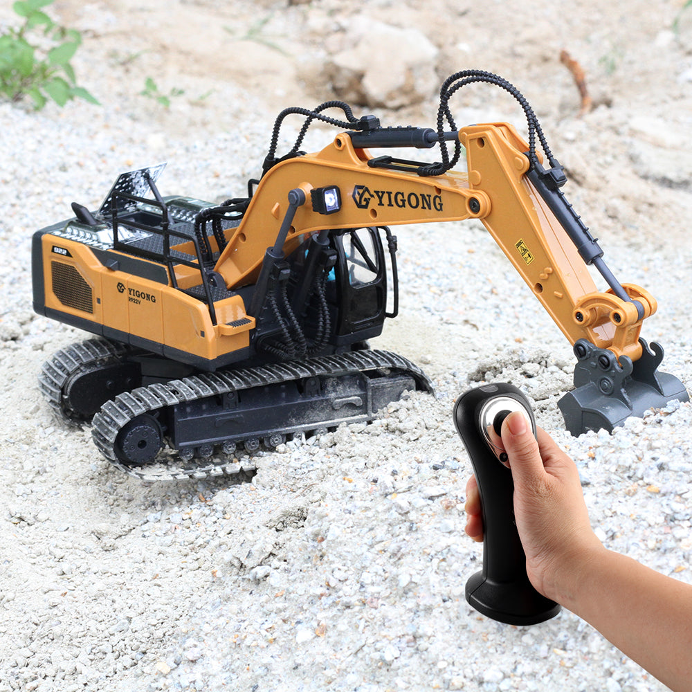 Inductive Infinite Rotation 11 Channel Remote Control Excavator,RC Construction Vehicle Toys, Rechargeable RC Engineering Car Gifts for Adults and Childers Toys ,2 Battery