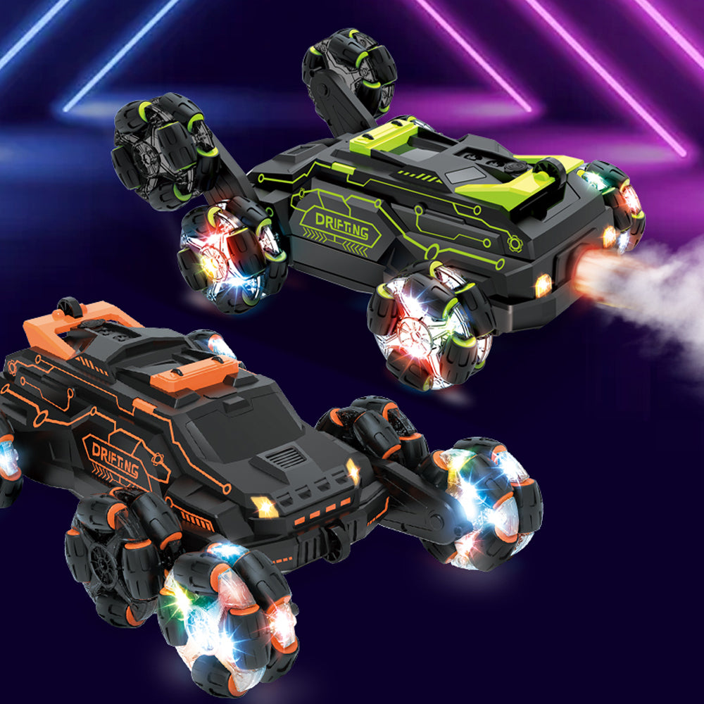 SKYMONSTER JC03 Six Wheel RC Stunt Car,4WD Swing Arm Drift Vehicle,2.4G Double Control Deformation Remote Control Cars with Lighting Spray for Ages 8-13 Kids Toys