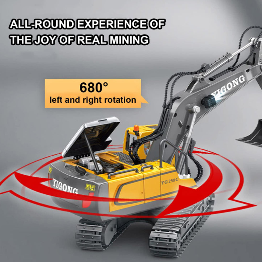 SKYMONSTER 1:20 Remote Control Excavator,11 Channel RC Construction Vehicles Toys,2.4Ghz Sand Digger Truck with Metal Shovel 680° Rotation,for Boys Kids Age 6+ Year Old