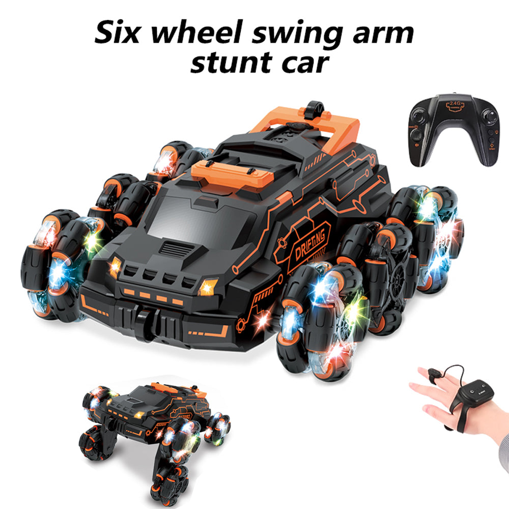 SKYMONSTER JC03 Six Wheel RC Stunt Car,4WD Swing Arm Drift Vehicle,2.4G Double Control Deformation Remote Control Cars with Lighting Spray for Ages 8-13 Kids Toys