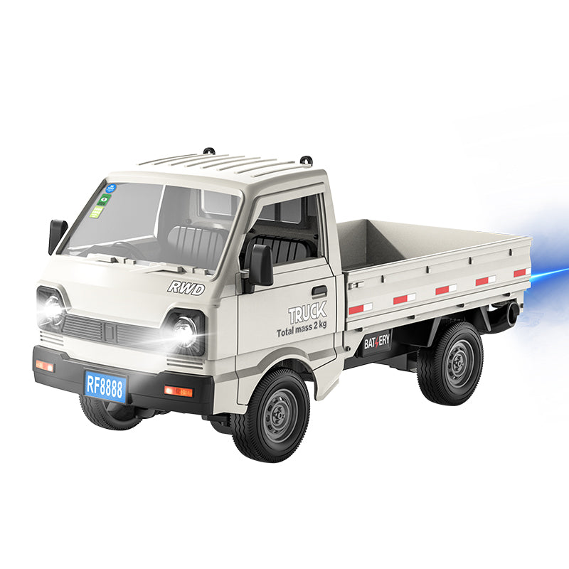 KF21 2.4G 1:16 Scale Remote Control Car with Simulated Lighting Manual Door Opening RC Truck with Cool Light Spray