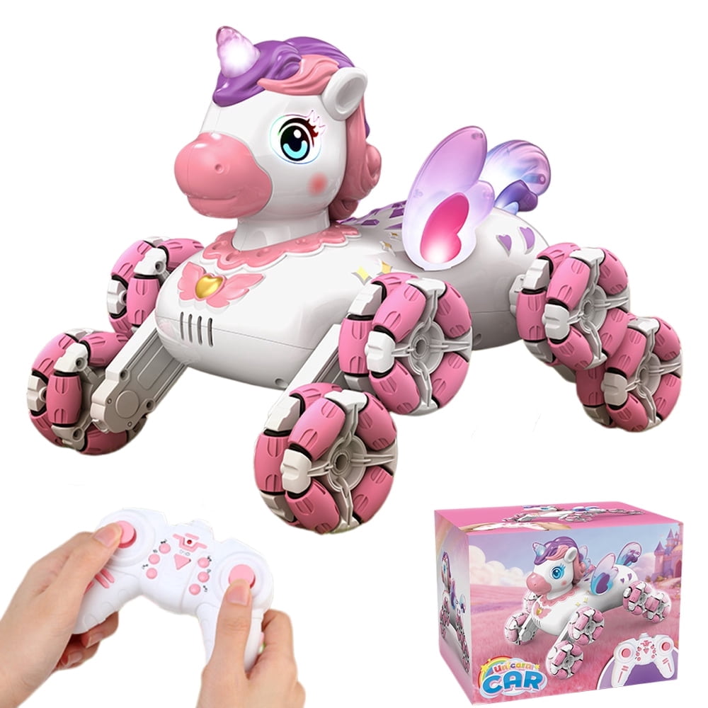 RC Cars Unicorn Remote Control Car for Girls,Rechargeable 360°Stunt RC Cars Rotation 4WD Remote Cars with LED Lights and Music,Fun Indoor Outdoor Toys for Kids,Chritmas Birthday Gift