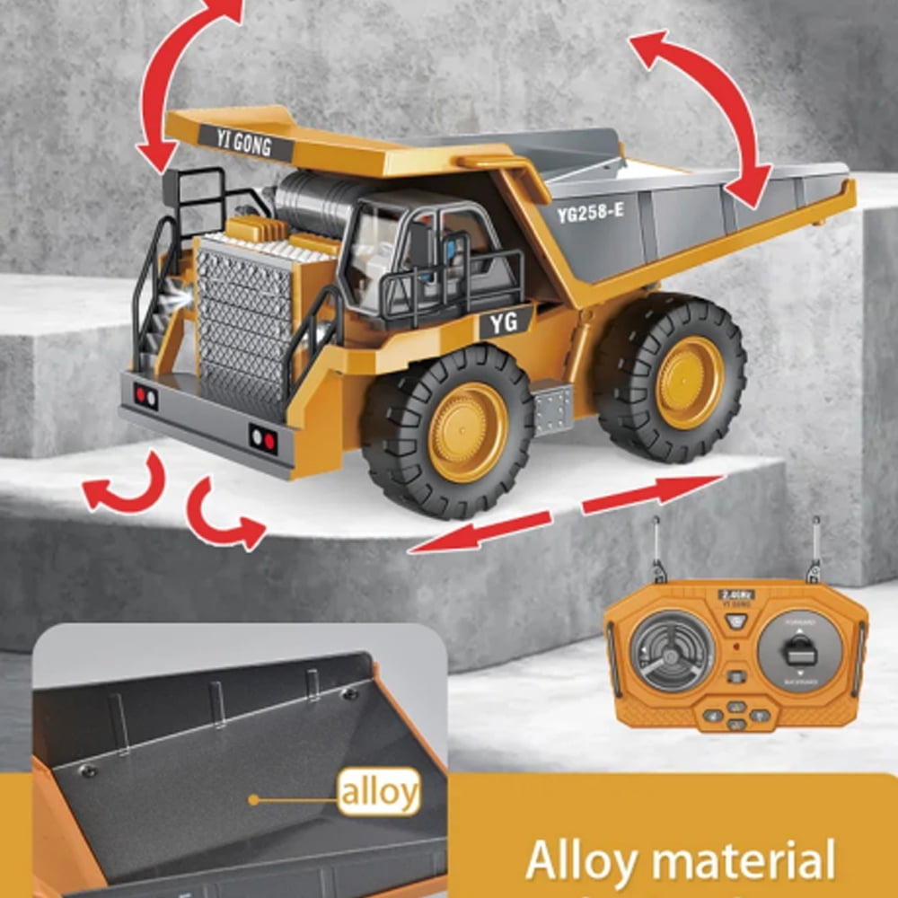 TZDZRC 1047 Children 2.4G, 9CH Remote Control Model Car Toys Dump Truck Vehicle Christmas Birthday Gifts, Battery