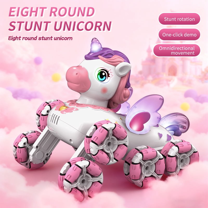 RC Cars Unicorn Remote Control Car for Girls,Rechargeable 360°Stunt RC Cars Rotation 4WD Remote Cars with LED Lights and Music,Fun Indoor Outdoor Toys for Kids,Chritmas Birthday Gift