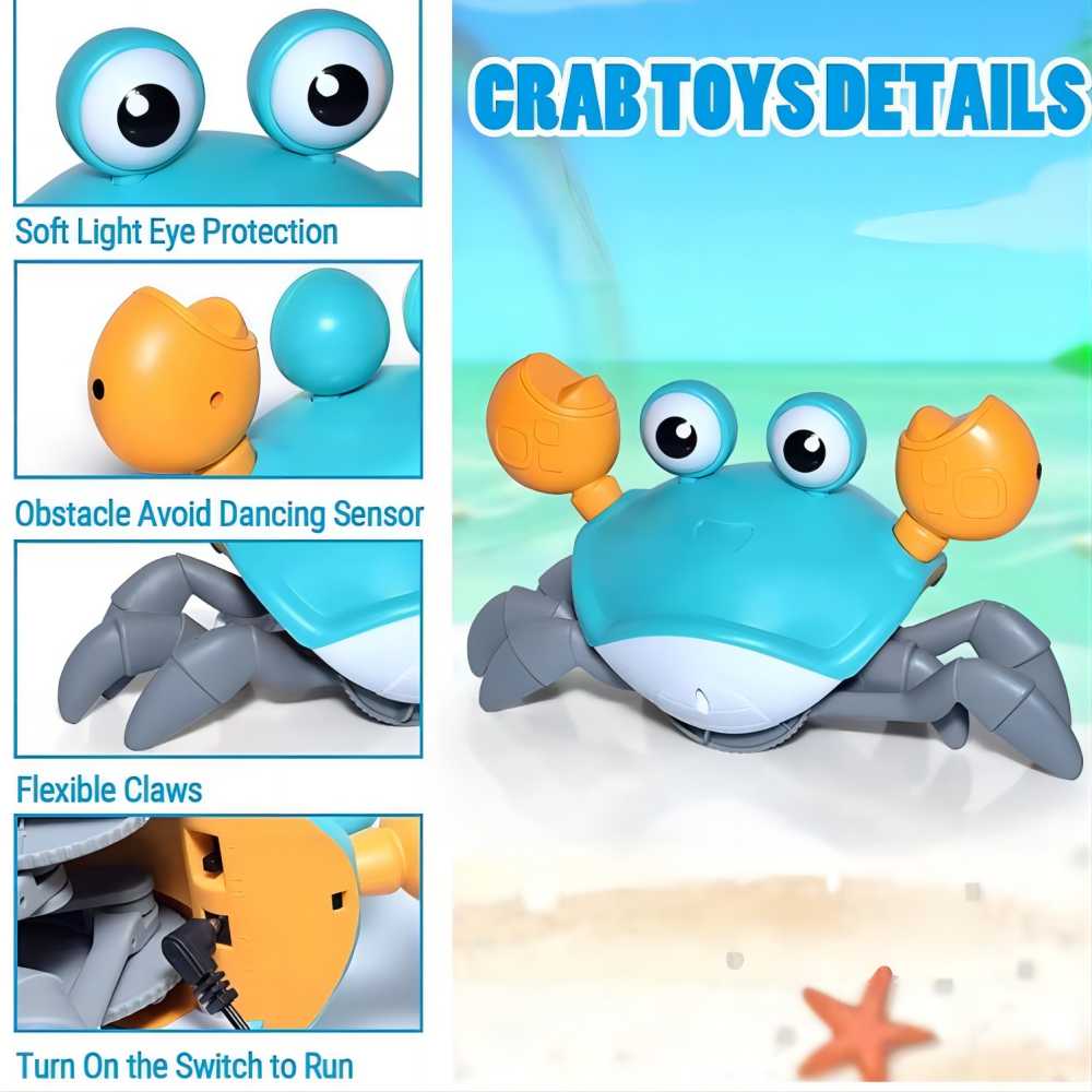SKYMONSTER Crawling Crab Baby Toy with Music and Lights Automatically Avoid Obstacles, Walking Crab Toy for Toddlers 1+ Years Old, Blue