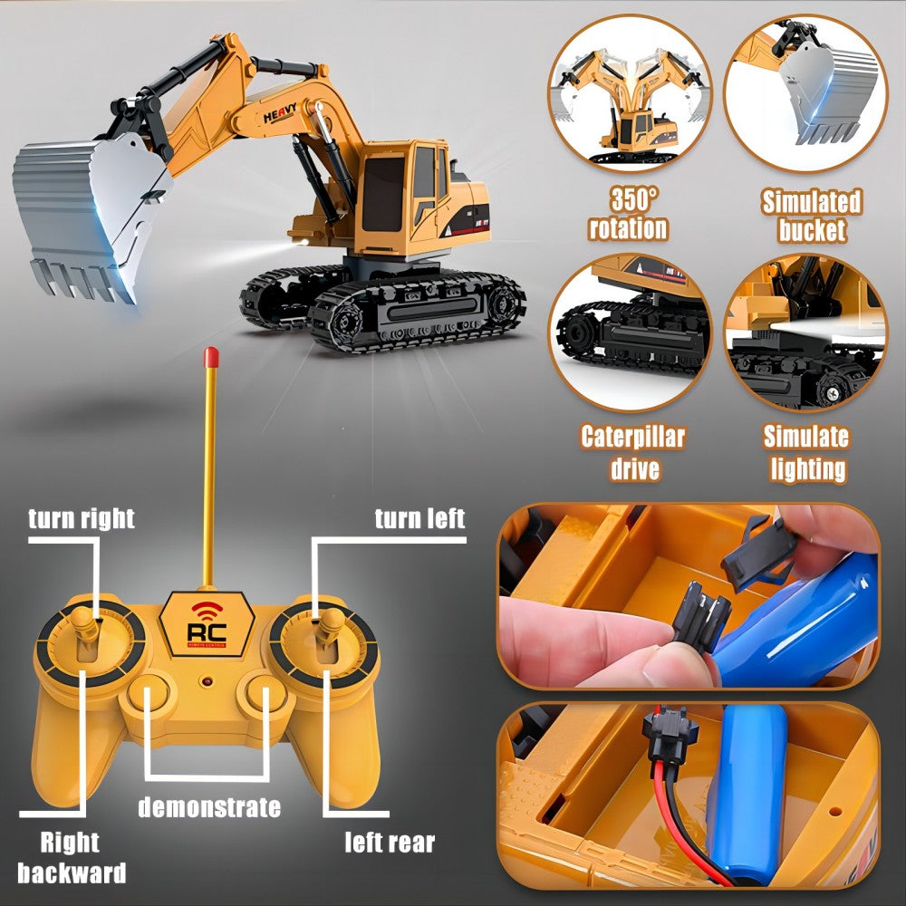TZDZRC 1:22 6-Channel RC Excavator with Light, 6-Channel RC Dump Truck and Crane Tower 3 in 1, 2.4GHz 12 Meters Remote Control Distance, Toys for Children