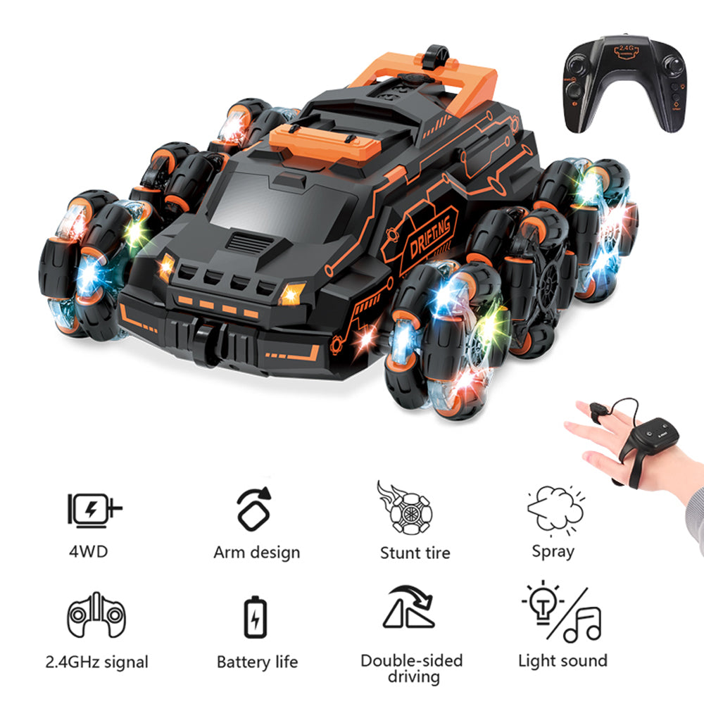 SKYMONSTER JC03 Six Wheel RC Stunt Car,4WD Swing Arm Drift Vehicle,2.4G Double Control Deformation Remote Control Cars with Lighting Spray for Ages 8-13 Kids Toys
