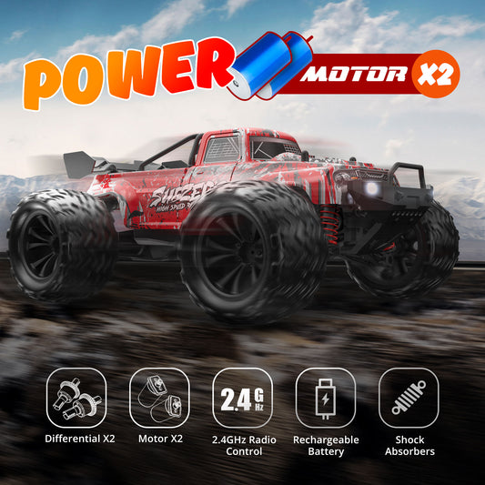 9500E 1:16 High-Speed RC Car,40 km/h 4WD RC Racing Truck for Kids Adults,off-Road All Terrain Vehicle with 2 Rechargeable Battery,Red