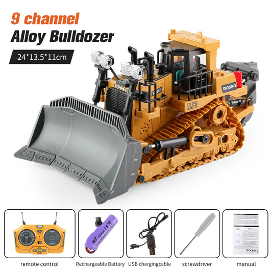 9-Channel Metal RC Bulldozer,Construction Remote Control Play Toys with Lights and Sound, Track Type Tractor Toy for 3+ Boys, Kids Birthday Gift for Ages 3-12+