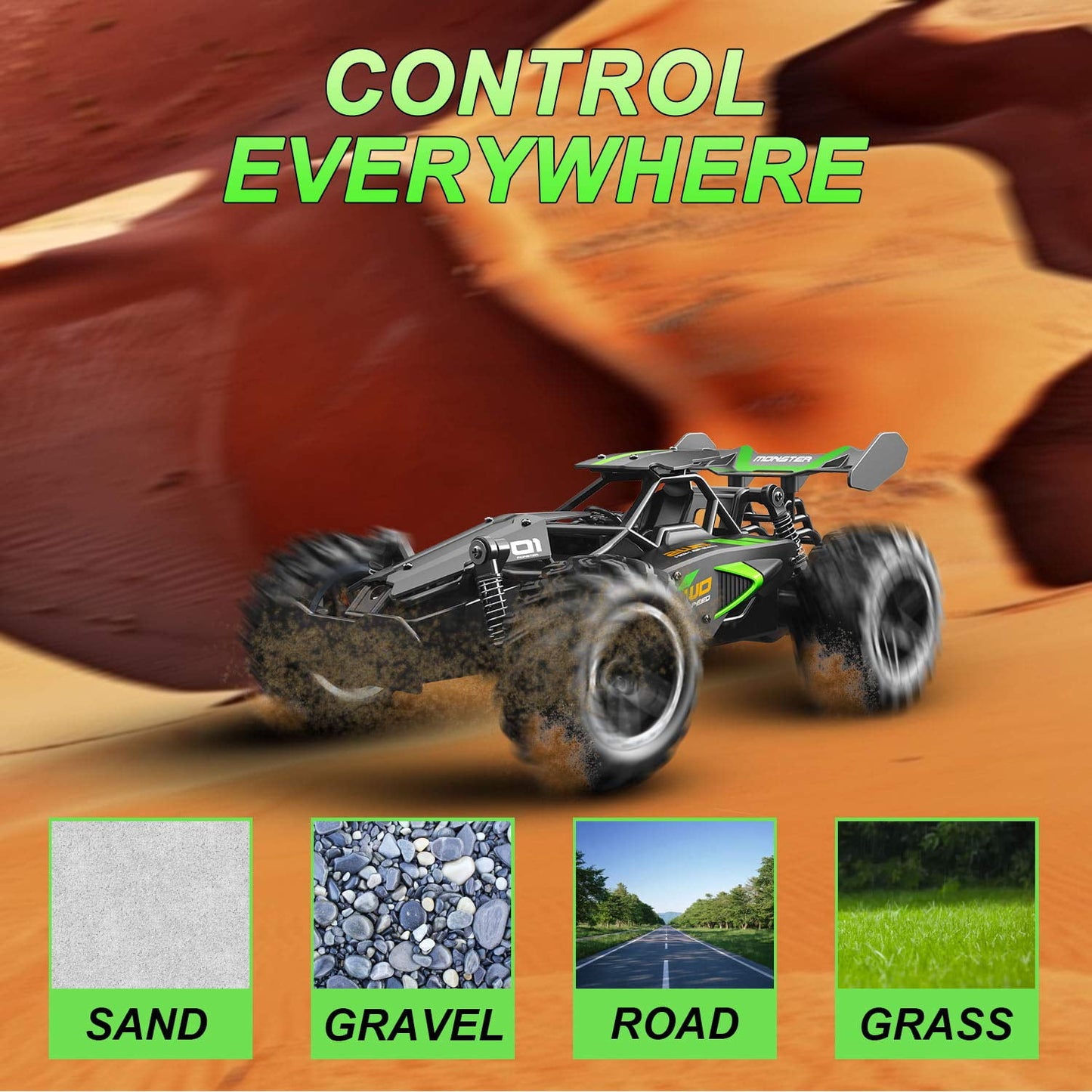 High-Speed Off-Road Remote Control Car - 1:18 Scale, 2.4Ghz, Two Batteries,Drifts Up To 15KM/H, Anti-Collision, Rubber Tires - Perfect Gift for Christmas Toys for Boys