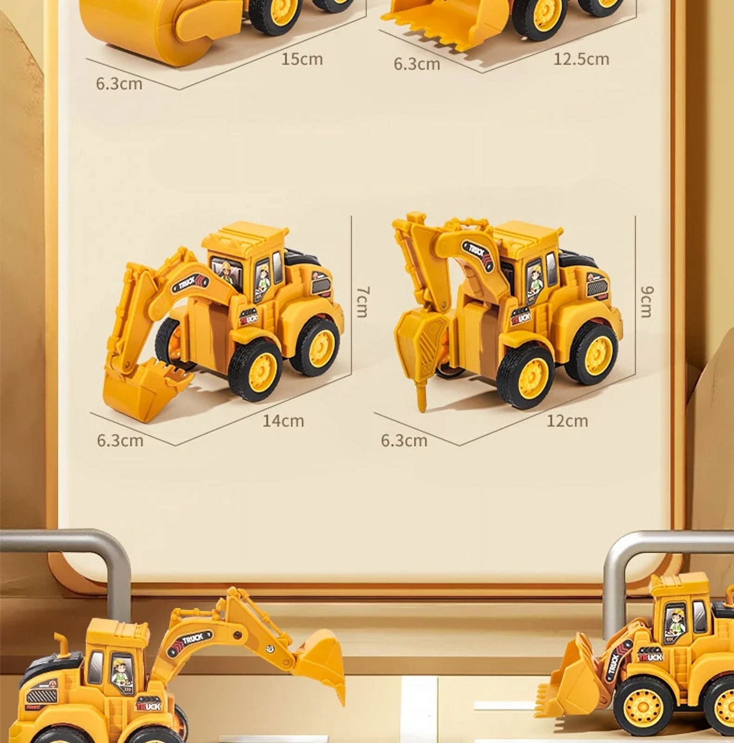 TZDZRC 4pcs Engineering Vehicle Model Press Sliding Car Excavator Bulldozer Children Educational Construction Vehicle Toy Kids Boy Gift