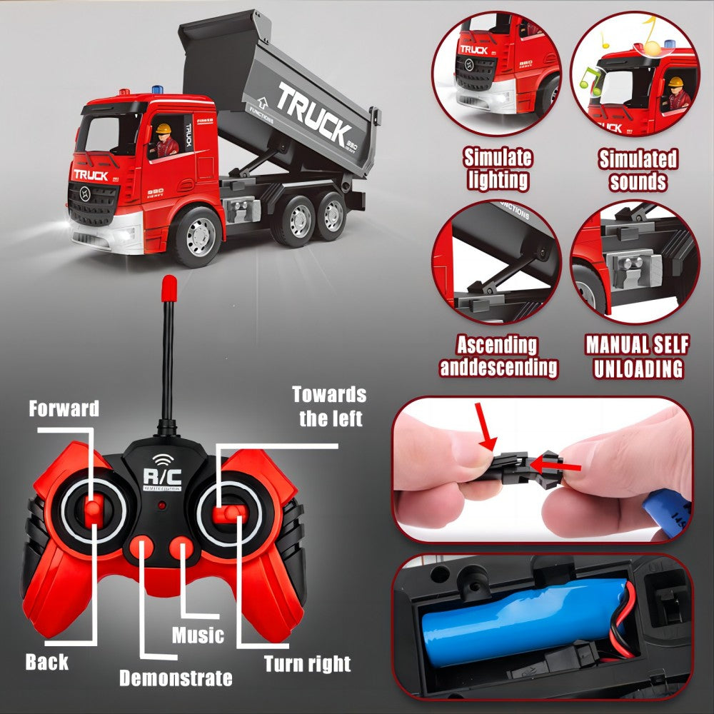 TZDZRC 1:22 6-Channel RC Excavator with Light, 6-Channel RC Dump Truck and Crane Tower 3 in 1, 2.4GHz 12 Meters Remote Control Distance, Toys for Children