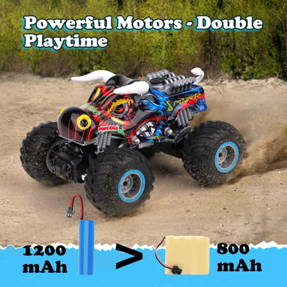 1:16 Remote Control Monster Trucks,2.4 GHz Multi-Terrain Off-Road Cars with Music Lights Spray,for Boys Ages 4-7 8-13 Kids Christmas and Birthday Gift Toy RC Car