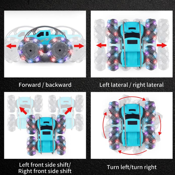 2.4G RC Horizontal Drift Stunt Car with Cool Light, Degree Rotation, 45 Degree Slope Climbing, Spin like a Top, Traverasble Climbing Car, Blue