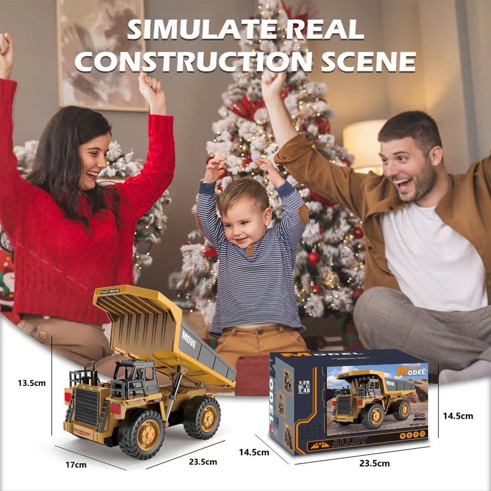 Remote Control Dump Truck Toys,13 Channel 4WD RC Construction Toy Vehicles with Sounds & Lights, 2 Batteries,Christmas Birthday Gifts for Boys Kids Age 3+