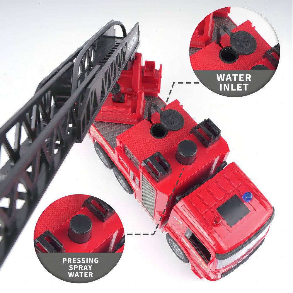 1:20 RC Water Tank Fire Truck and Cloud Ladder Fire Truck 2-in-1, 6-Channel, Manually Press to Spray Water, Light+Music, 12 Meters Remote Control Distance, Toys for Children, Christmas Gifts