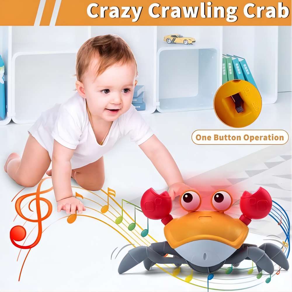 SKYMONSTER Crawling Crab Baby Toy with Music and Lights Automatically Avoid Obstacles, Walking Crab Toy for Toddlers 1+ Years Old, Blue