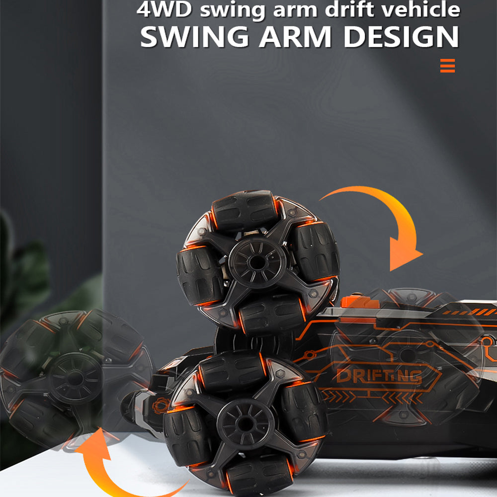 SKYMONSTER JC03 Six Wheel RC Stunt Car,4WD Swing Arm Drift Vehicle,2.4G Double Control Deformation Remote Control Cars with Lighting Spray for Ages 8-13 Kids Toys