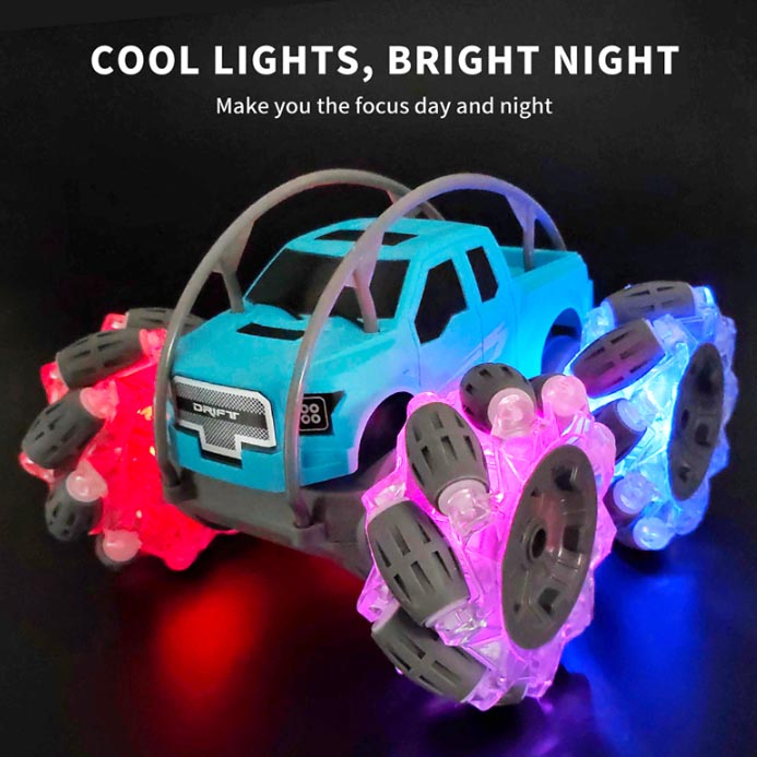 2.4G RC Horizontal Drift Stunt Car with Cool Light, Degree Rotation, 45 Degree Slope Climbing, Spin like a Top, Traverasble Climbing Car, Blue