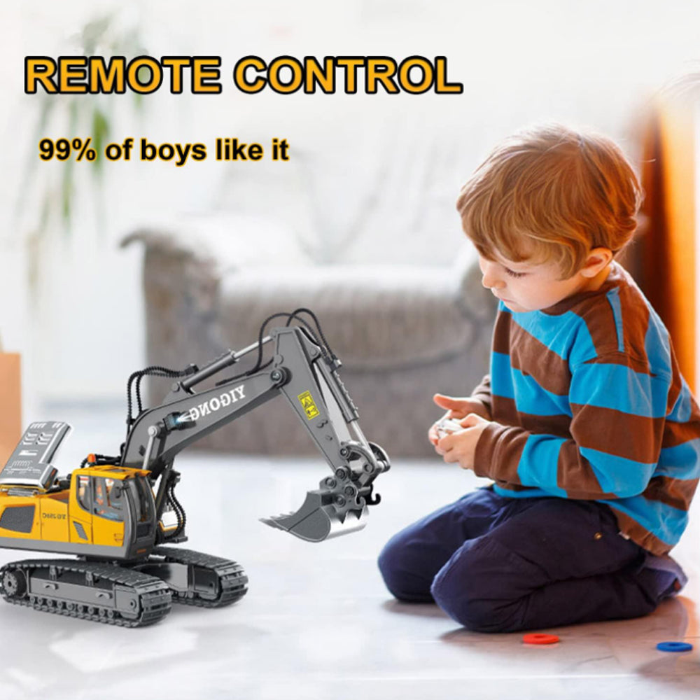 SKYMONSTER 1:20 Remote Control Excavator,11 Channel RC Construction Vehicles Toys,2.4Ghz Sand Digger Truck with Metal Shovel 680° Rotation,for Boys Kids Age 6+ Year Old
