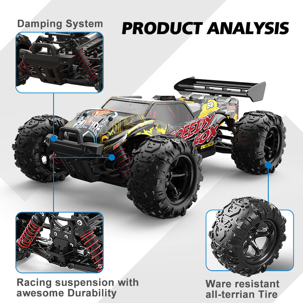 SKYMONSTER RC Cars for Adults Child, High-Speed Car off Road All Terrain Remote Control Truck , 4WD 1:18 Scale Waterproof Drifting Vehicle , 3 Batteries Gifts Toys for Kids