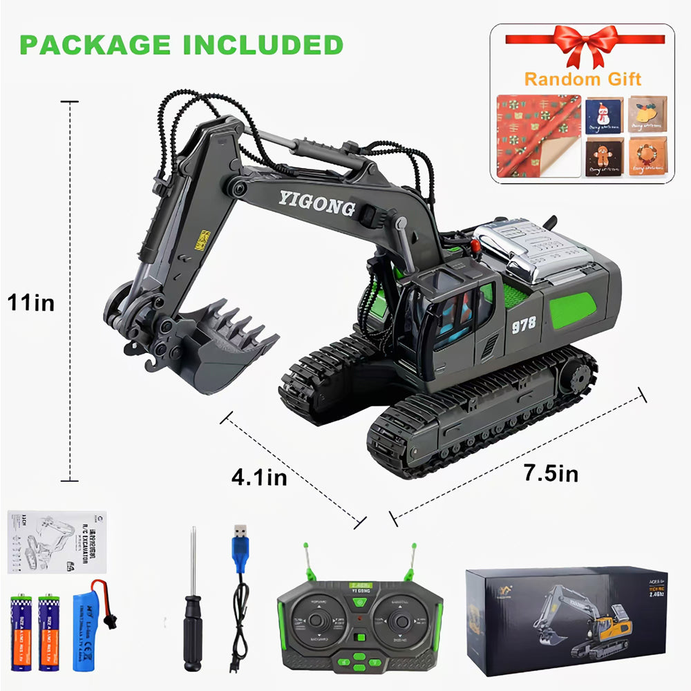 XITZ 1:20 Remote Control Excavator,11 Channel RC Construction Vehicles Toys,2.4Ghz 680° Rotation Sand Digger Truck with Metal Shovel ,for Boys Kids Age 6+ Year Old