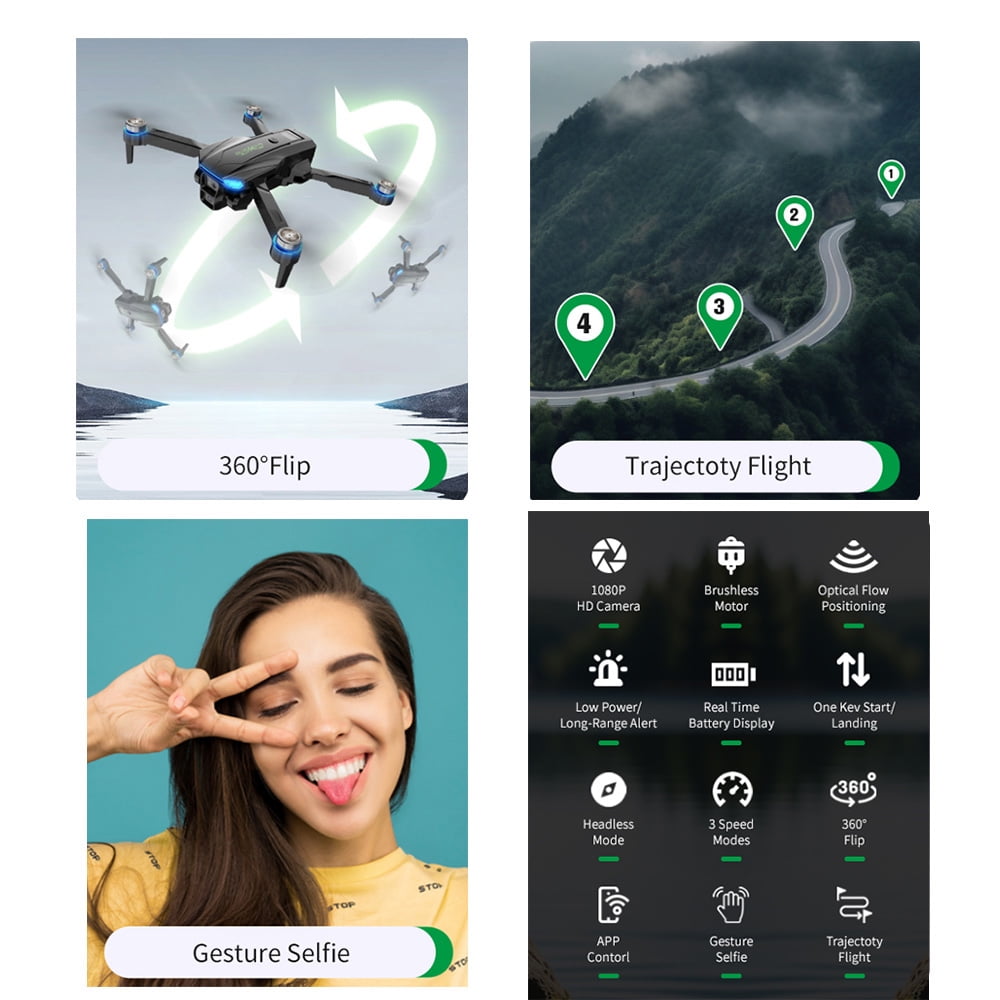 RC Drone ,1080P High-Definition Camera, Brushless Motor, Optical Flow Positioning, Low-Power/Remote Alarm, Real-Time Battery Display, for Childers and Adukts toys,3 Battery,Black