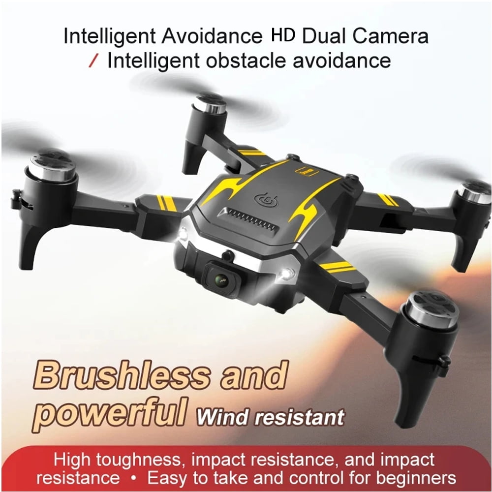 Drone with HD Camera, RC Airplanes, Brushless Motor ,Four-Sided Obstacle Avoidance Fixed Height, ,Four-Axis Aircraft  ,for Adults and Kids, 3Battery.Yellow