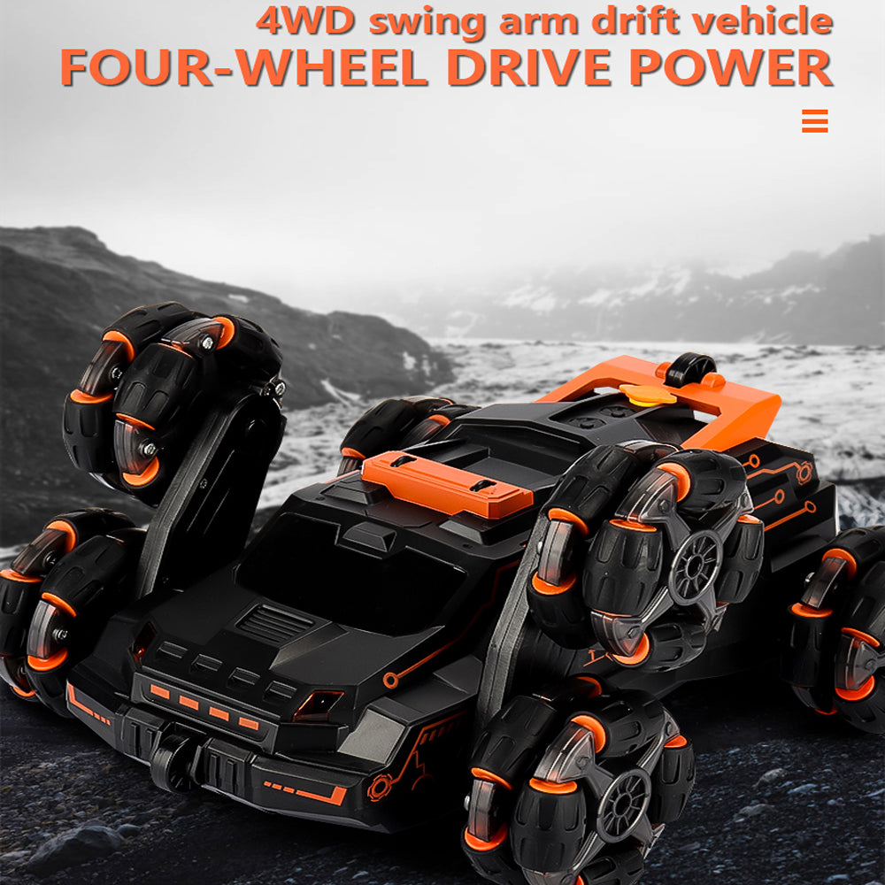 SKYMONSTER JC03 Six Wheel RC Stunt Car,4WD Swing Arm Drift Vehicle,2.4G Double Control Deformation Remote Control Cars with Lighting Spray for Ages 8-13 Kids Toys