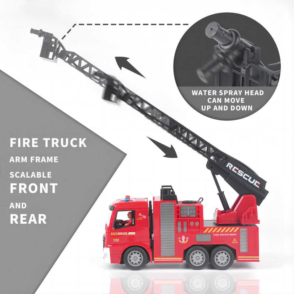 RC Water Tank Fire Truck and Cloud Ladder Fire Truck 2-In-1, 6-Channel, Manually Press to Spray Water, Light+Music, 50 Meters Remote Control Distance, Toys for Children, Christmas Gifts