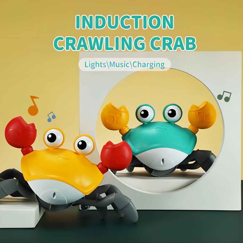 SKYMONSTER Crawling Crab Baby Toy with Music and Lights Automatically Avoid Obstacles, Walking Crab Toy for Toddlers 1+ Years Old, Orange
