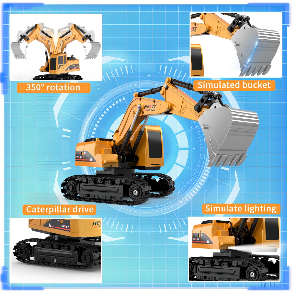 1:22 RC Excavator Dump Truck 2-in-1 Toy Set, 1 to 22 Scale RC Electronic Model, 6-Channel, 12m Remote Control Distance, 3.7V, 500mAh Lithium Battery, Toys for Children