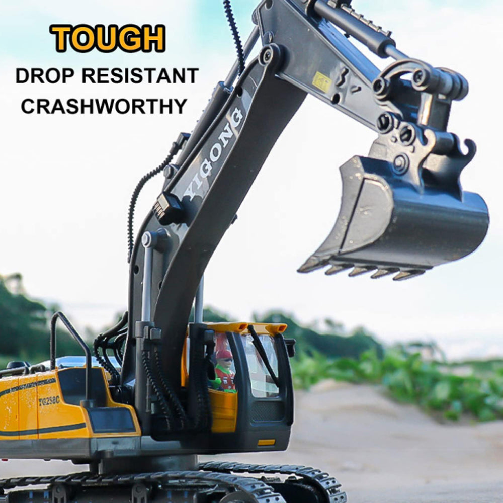 SKYMONSTER 1:20 Remote Control Excavator,11 Channel RC Construction Vehicles Toys,2.4Ghz Sand Digger Truck with Metal Shovel 680° Rotation,for Boys Kids Age 6+ Year Old