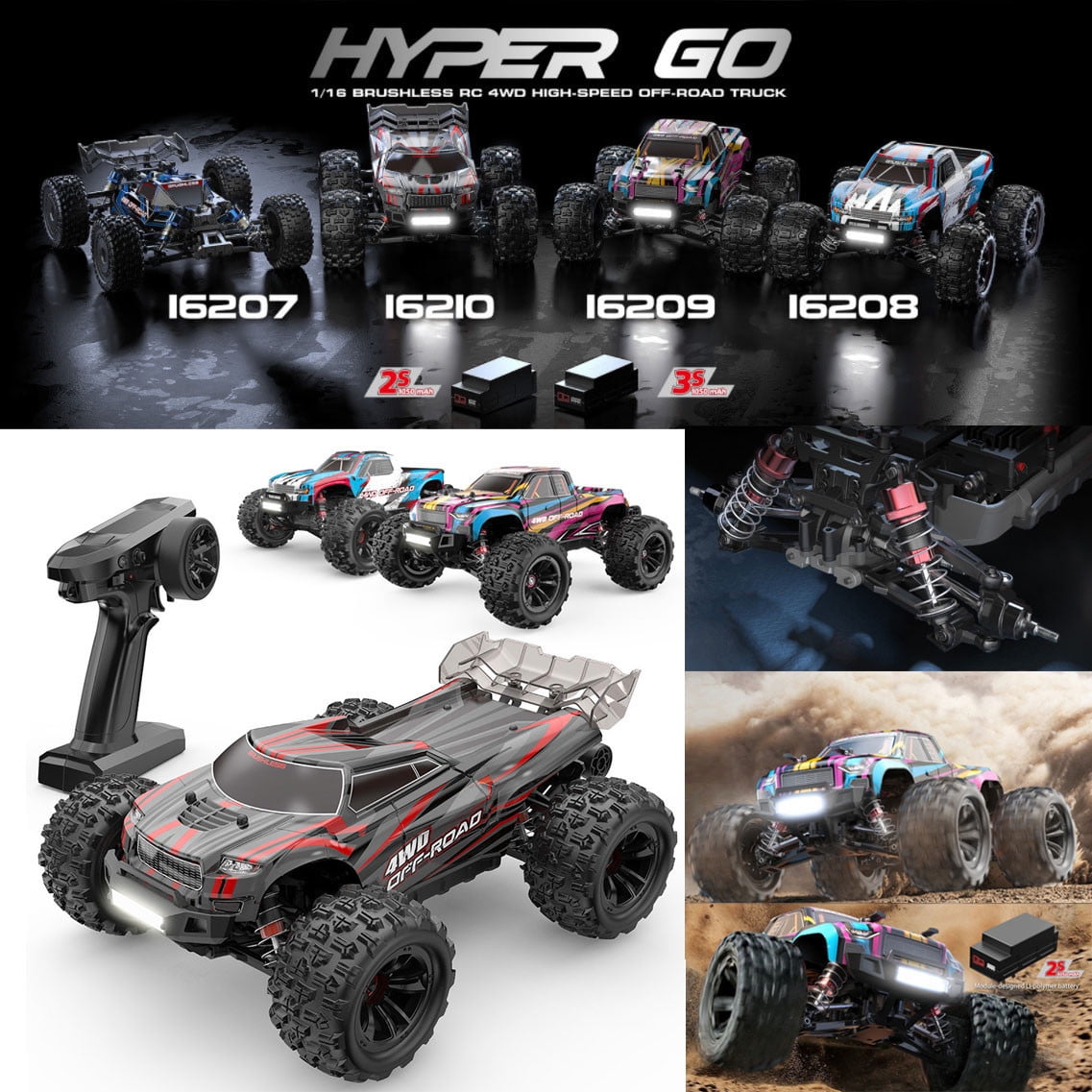 MJX Hyper Go 16207/16208/16209/16210 Rc Car Brushless High-Speed 4WD Remote Control Off-Road Truck Big Wheel Truck Rc Cars for Adul