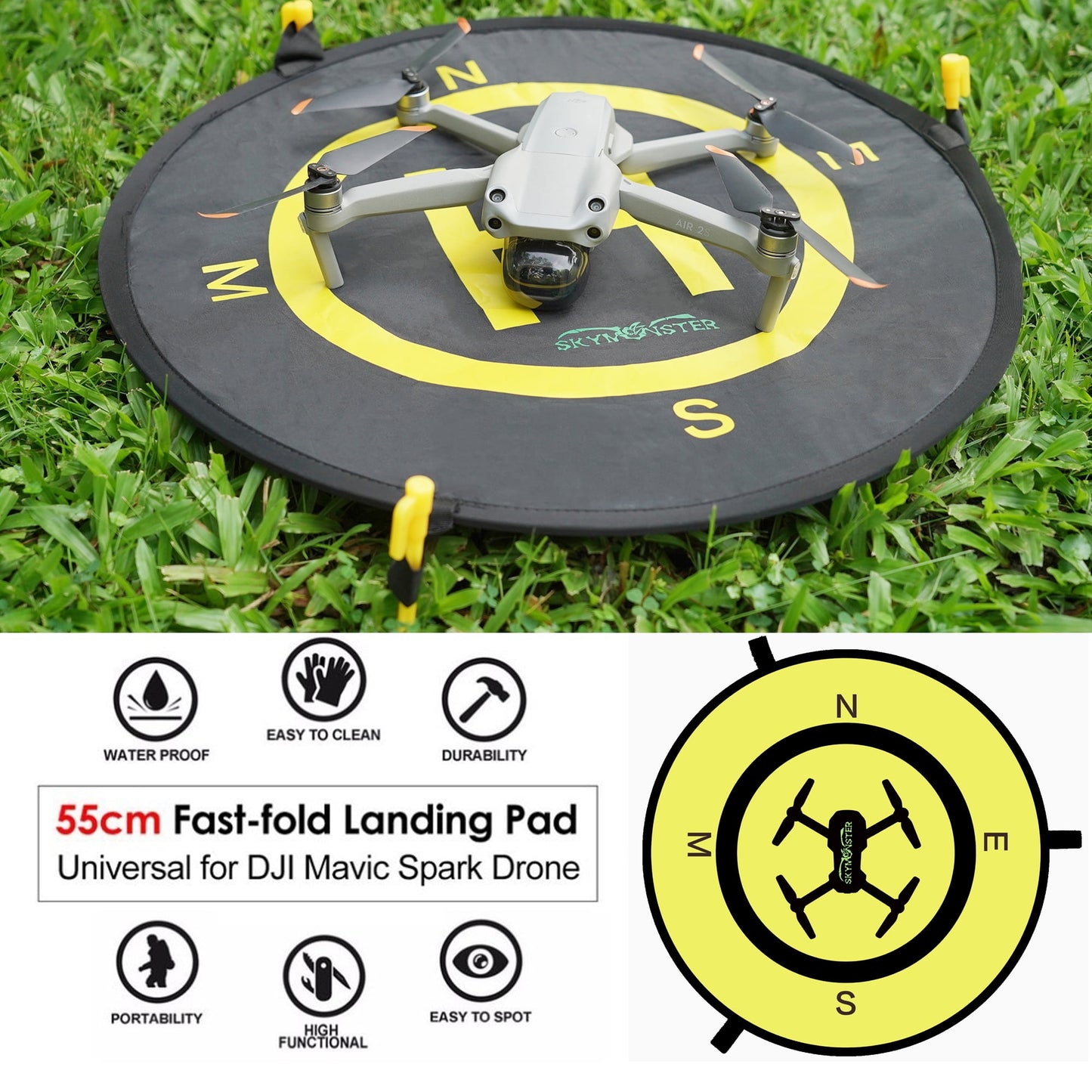21 inch Drone Landing Pad, Quick Folding, Waterproof Universal, Double-Sided Quadcopter Landing Pad, Suitable for Rc Drones, Helicopters, DJI Mini 4 Pro，DJI Mavic Pro Spark