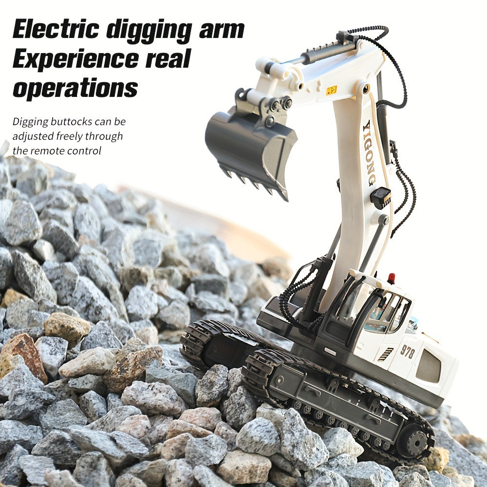 SKYMONSTER 1:20 Remote Control Excavator,11 Channel RC Construction Vehicles Toys,2.4Ghz Sand Digger Truck with Metal Shovel 680° Rotation,for Boys Kids Age 6+ Year Old