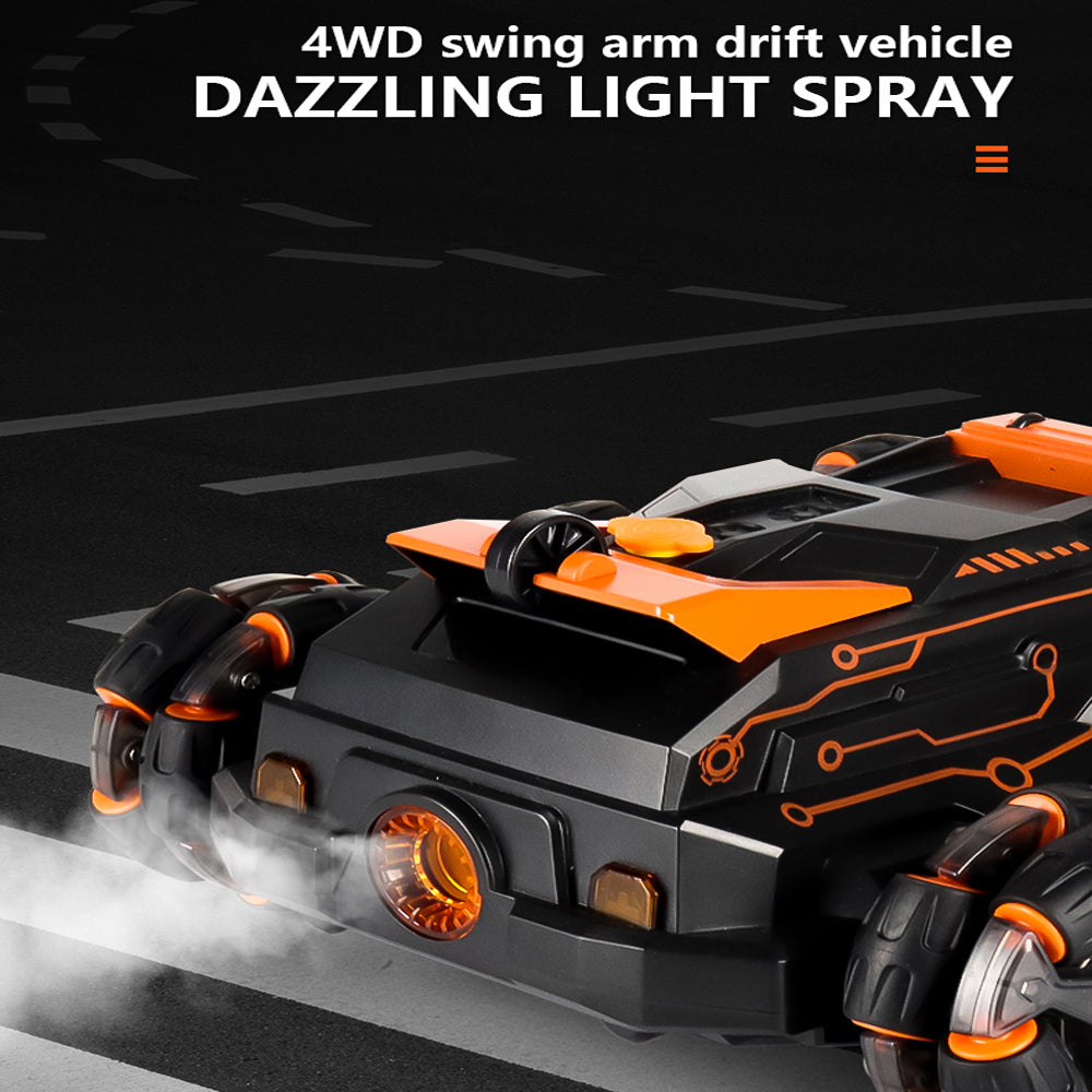 SKYMONSTER JC03 Six Wheel RC Stunt Car,4WD Swing Arm Drift Vehicle,2.4G Double Control Deformation Remote Control Cars with Lighting Spray for Ages 8-13 Kids Toys