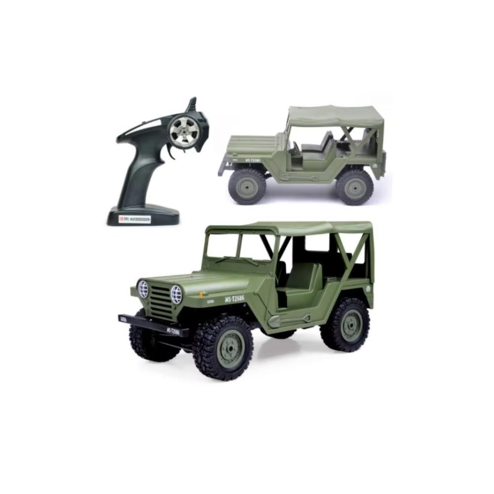 1:14 RC 4WD Off Road Jeep, 2 LED Headlights, 2.4GHz All Terrain, 15+Km/h, 50 Meters RC Distance, 2G 5-Wire Servo, Remote Control Climbing Vehicle, Green